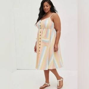 BOGO Torrid Linen Pastel Striped Button-Front Midi Dress with Pockets- 1X